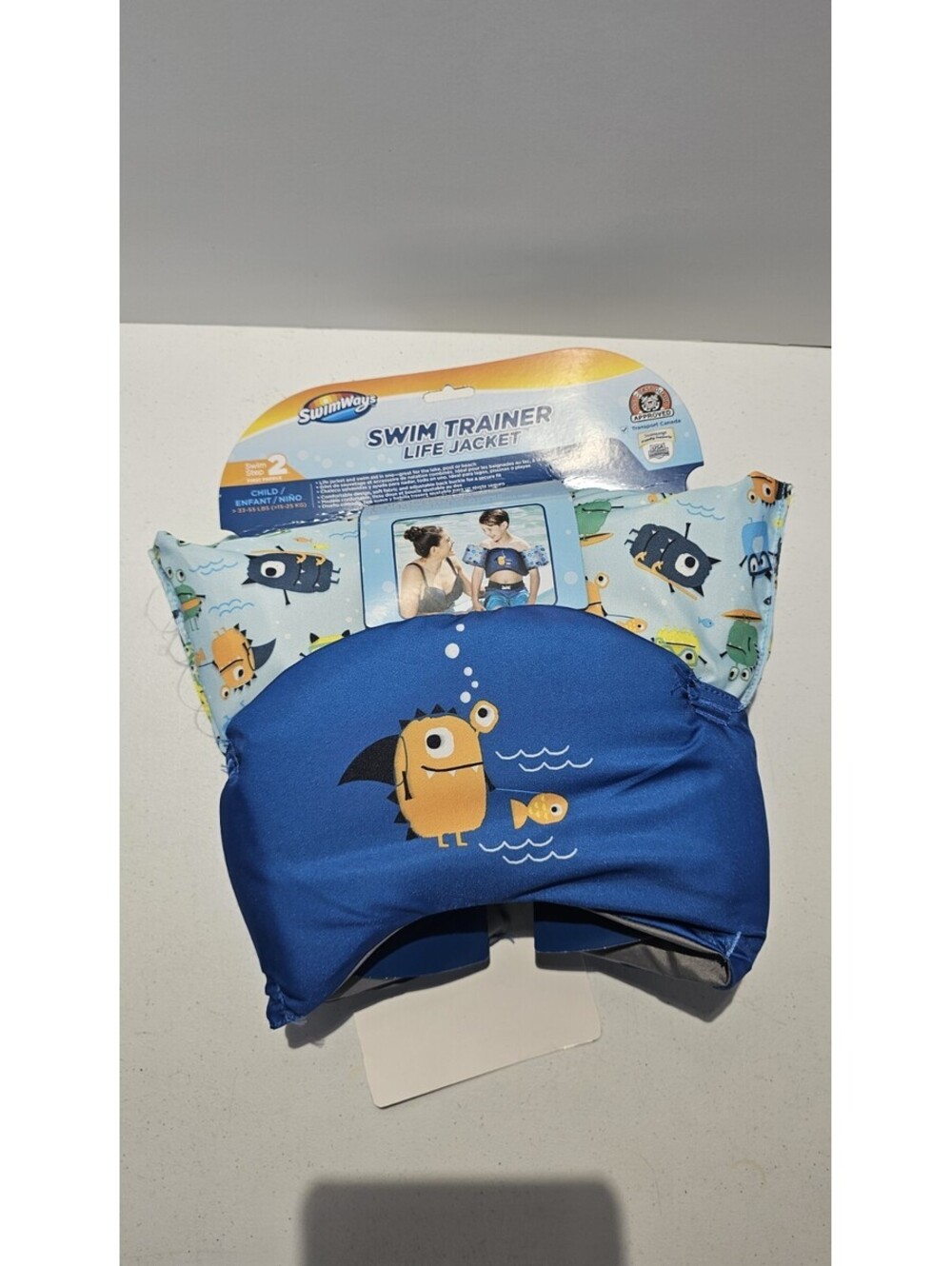 SwimWays Swim Trainer Life Jacket Child Infant 33-55 lbs Blue Sea Monster New